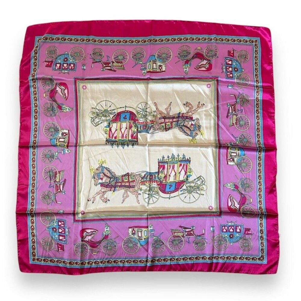 Pink Edges carriage Square Scarf 35” X 35 Women Scarve Headscarf Elegant